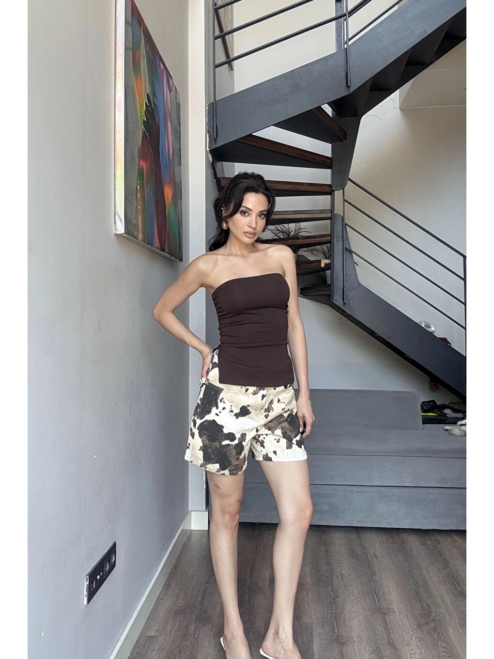 Kahverengi Kadın Kahve Yırtmaçlı Crop 0309-3