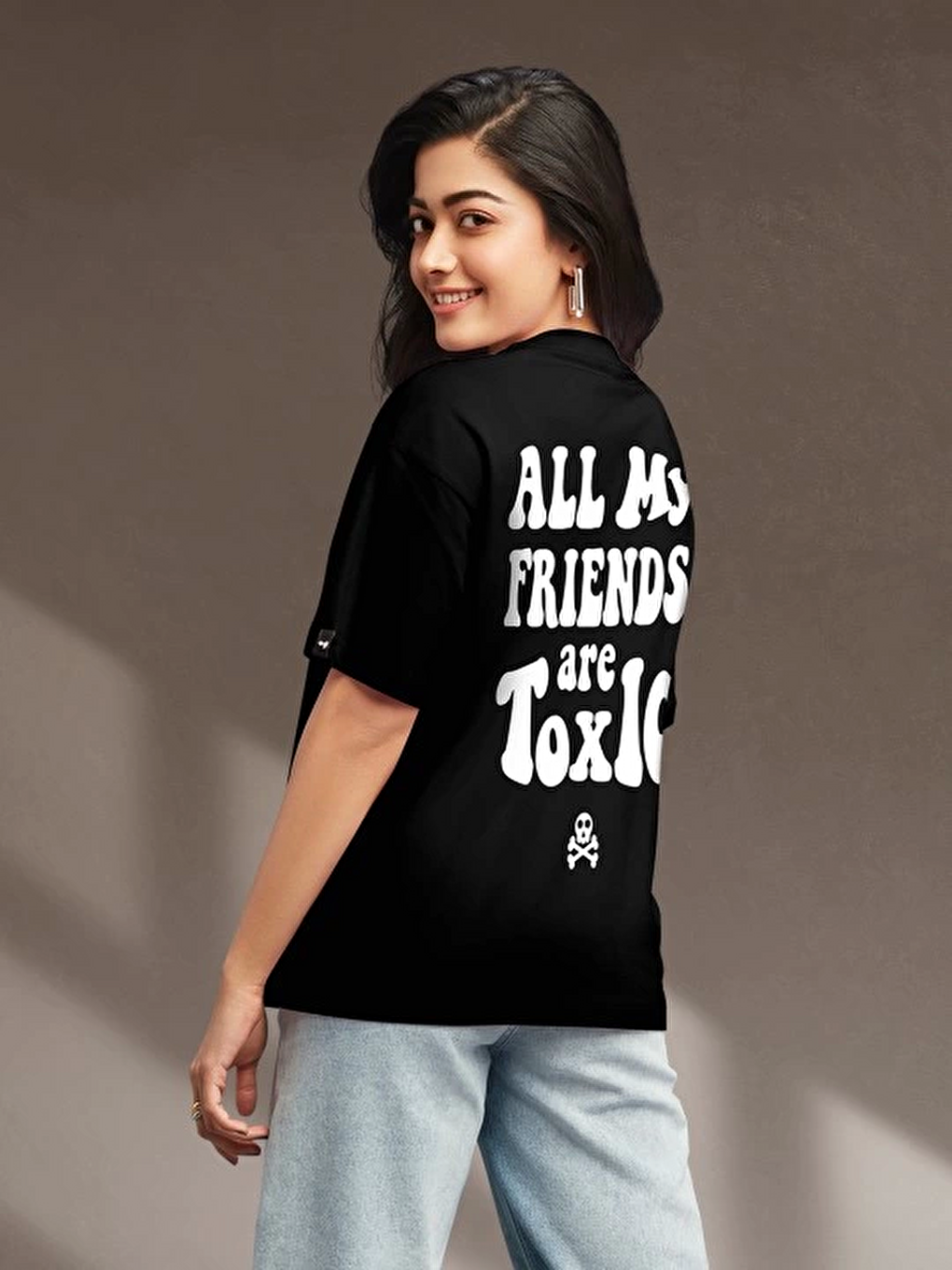 Baskılı Oversize T-shirt - Siyah-1