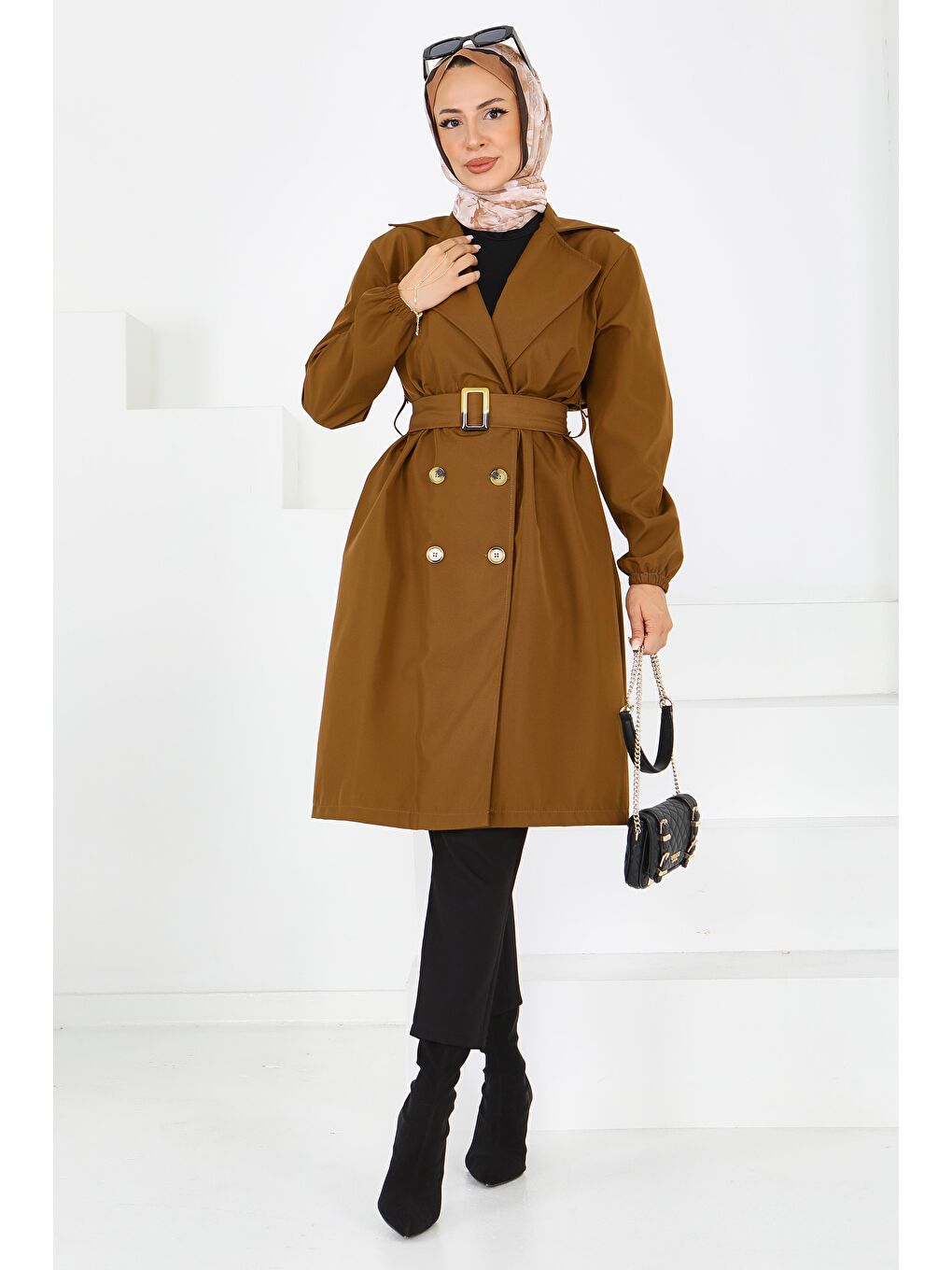 Kahverengi Düğmeli Kuşaklı Miranda Trençkot Taba - 27614-3