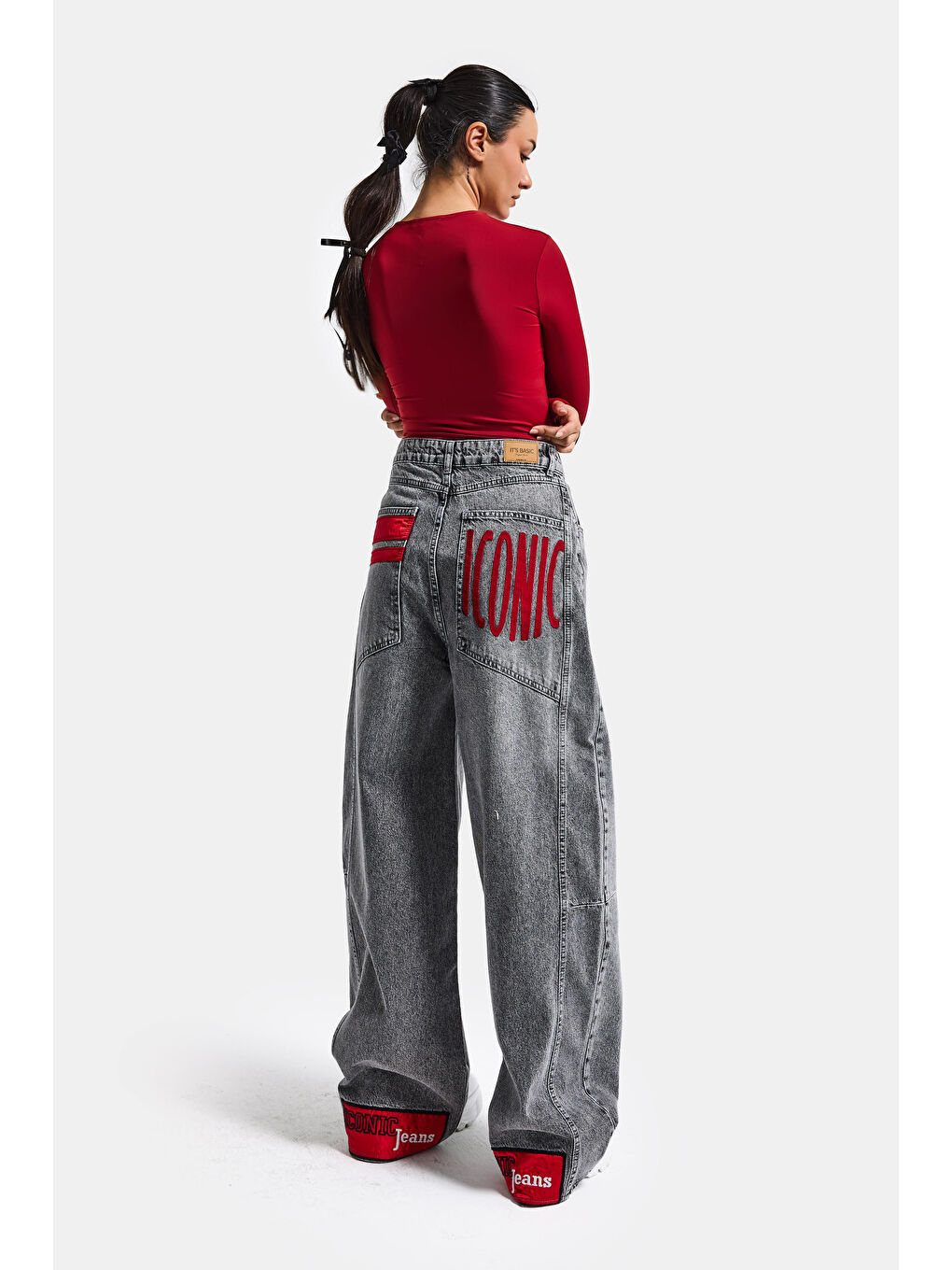 Kadın Gri Renk 4s6-13 Mega Baggy Fit Paça ve Cep Detaylı Özel Tasarım Denim Jean-2