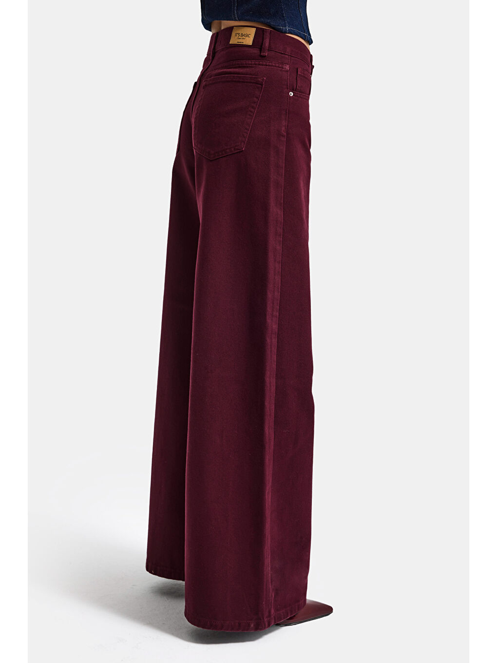 Kadın Bordo Renk Hera 7s6-35 Palazzo Fit %100 Pamuk Denim Jean-5