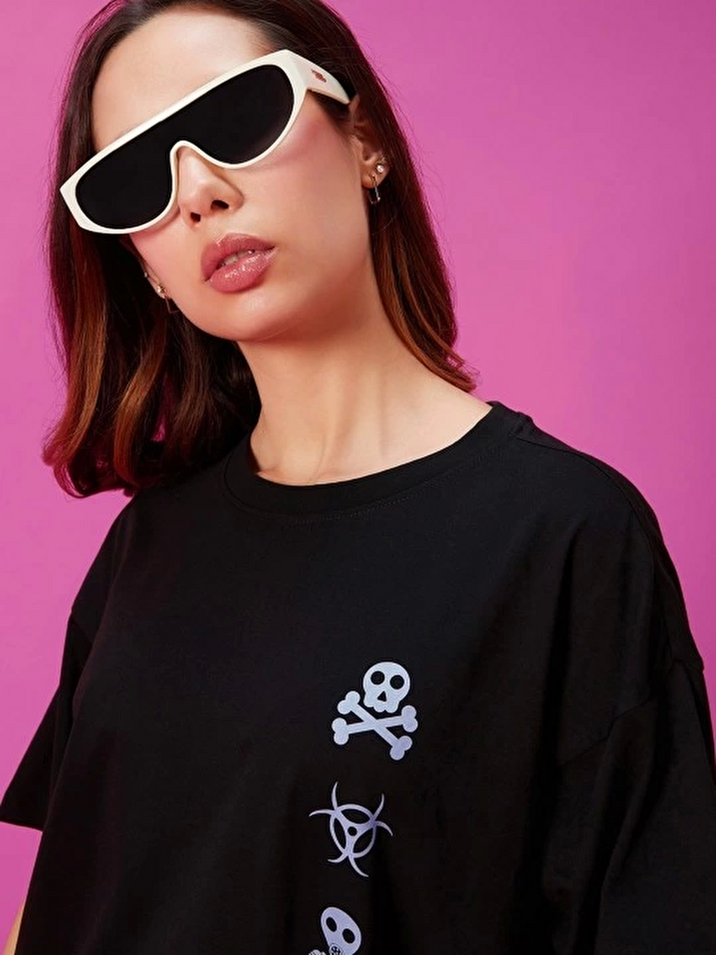 Baskılı Oversize T-shirt - Siyah-3