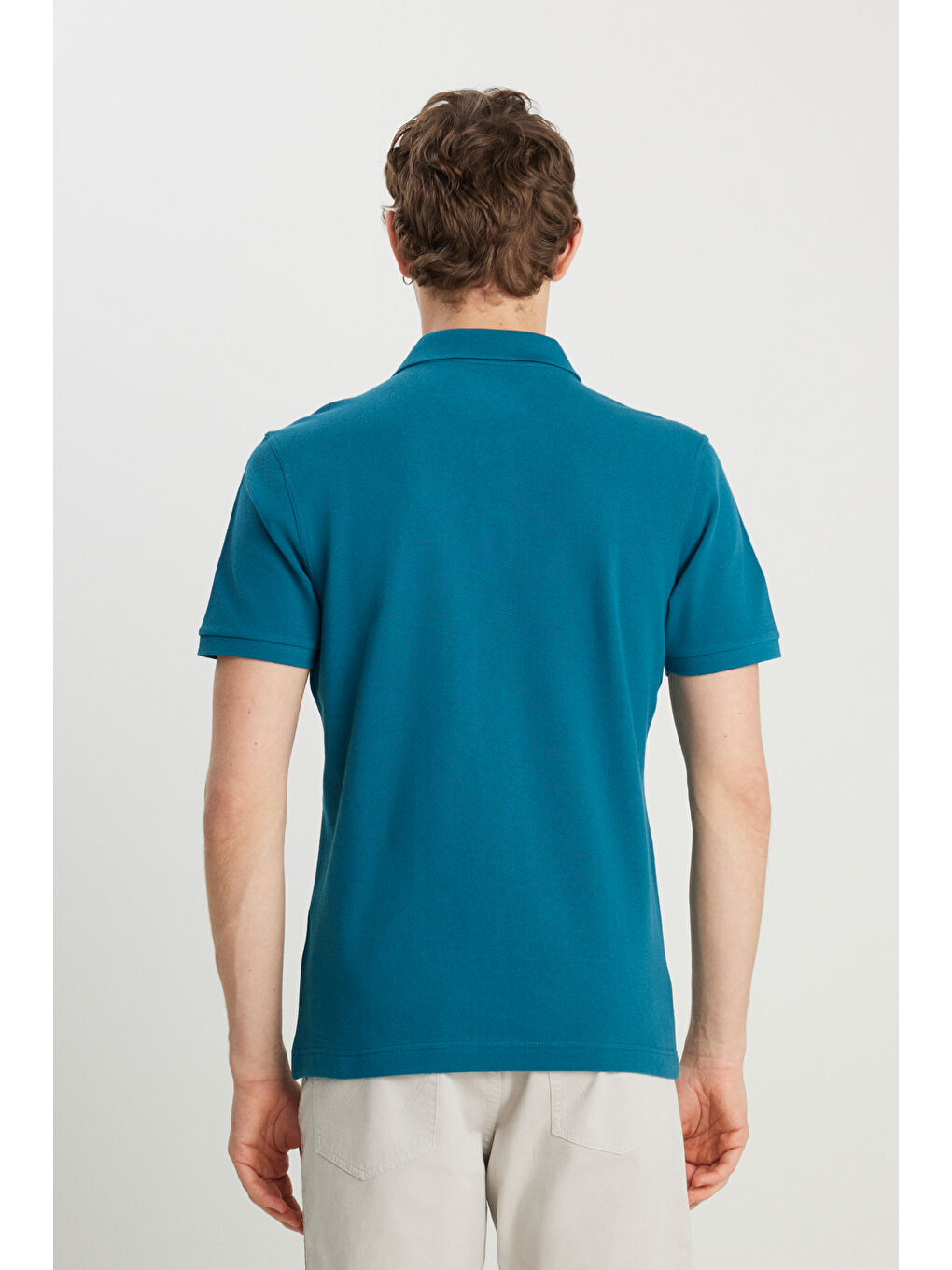 %100 Pamuk Regular Fit Normal Kesim Petrol Rengi Polo Yaka Tişört-4