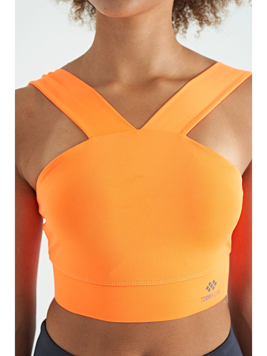 Neon Turuncu Logo Baskılı Dar Kalıp Dalgıç Kumaş Kadın Büstiyer - 97259-2