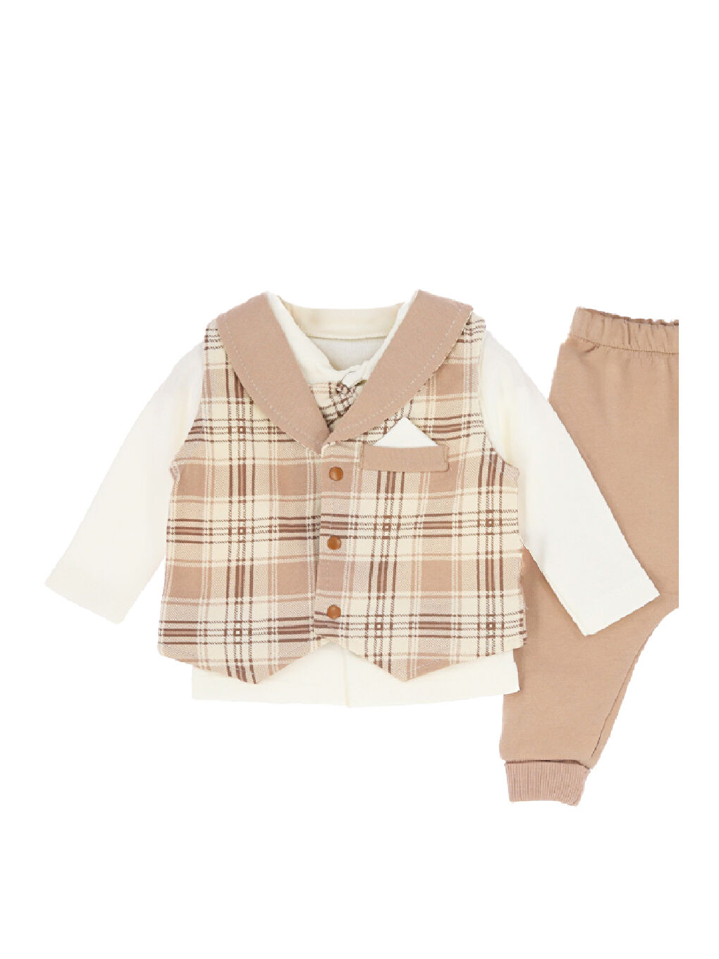 Kahverengi Erkek Bebek %100 Pamuk Kumaş 3'lü Takım - 0-9 Ay 12479-1