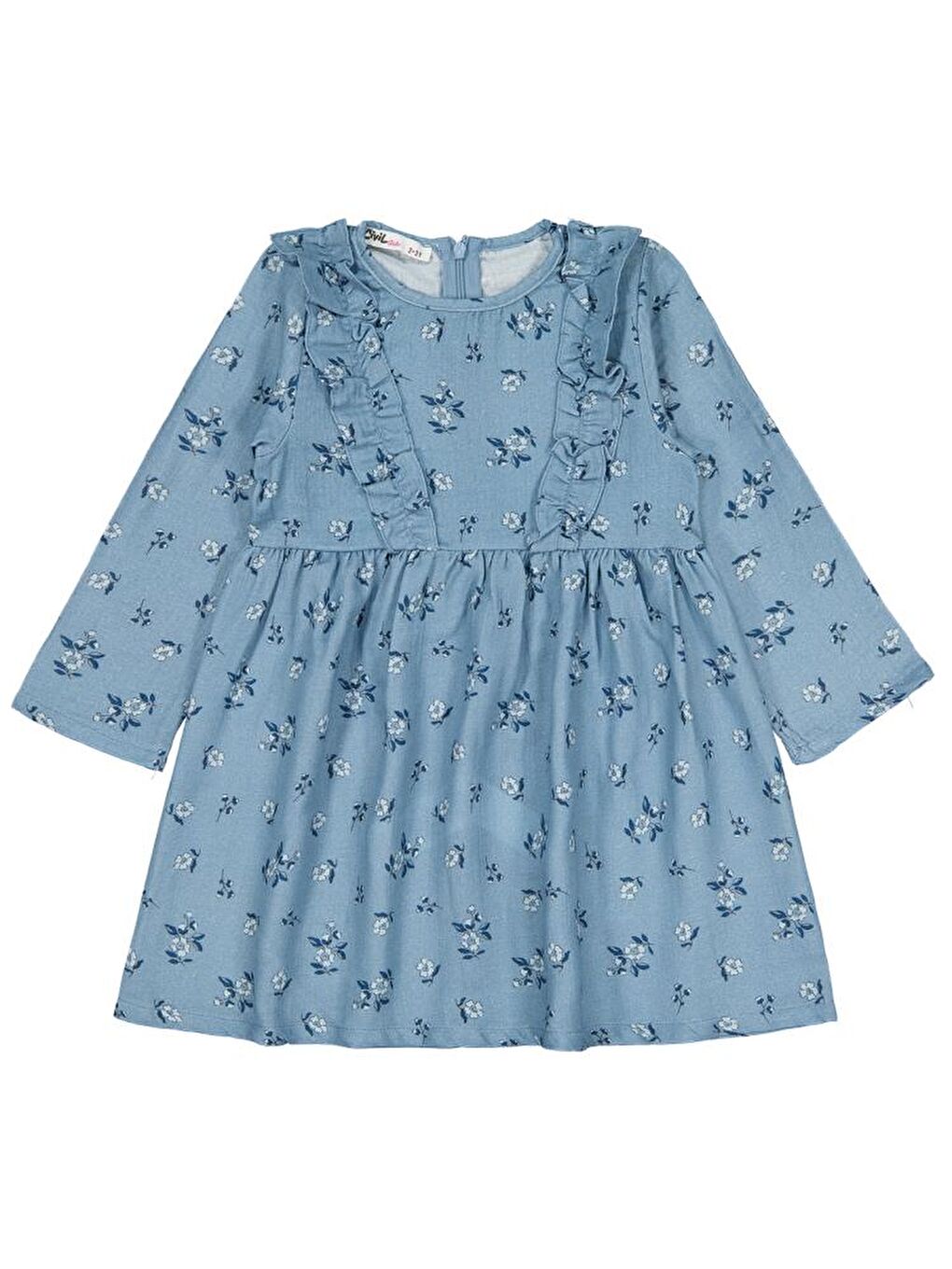 Girls Çiçek Desenli 2-5 Yaş Elbise - Mavi 5-6 Yaş-1