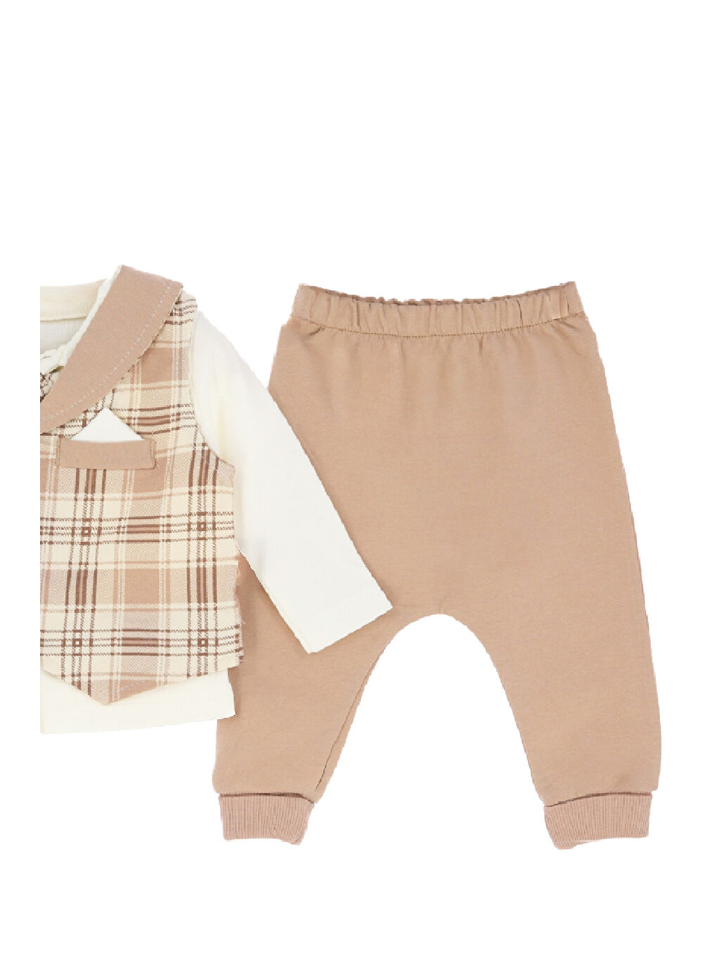 Kahverengi Erkek Bebek %100 Pamuk Kumaş 3'lü Takım - 0-9 Ay 12479-2