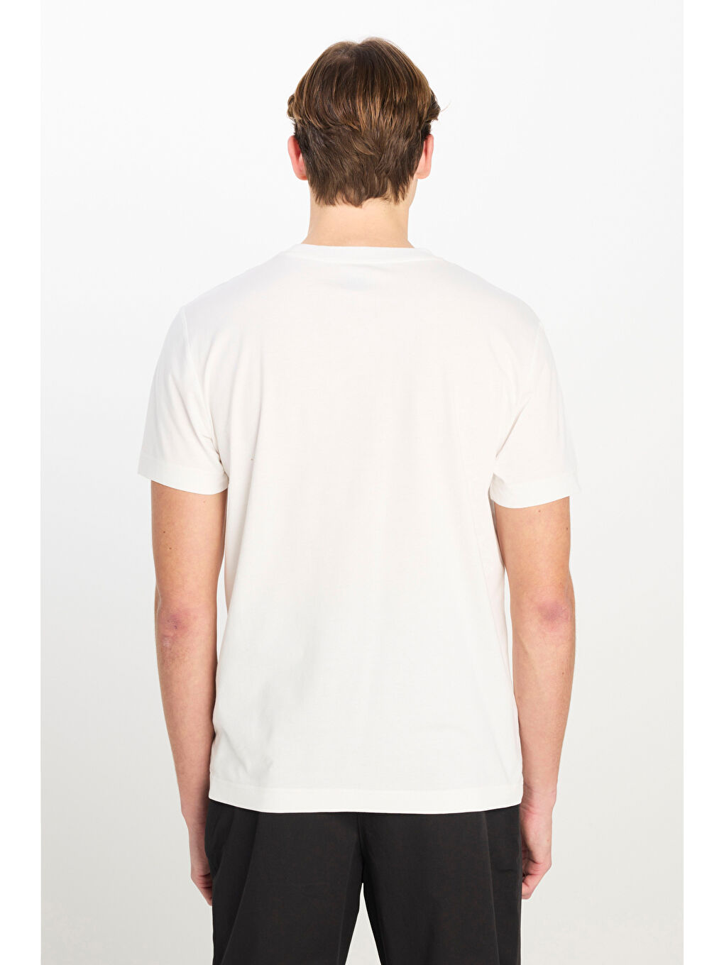 %100 Pamuk Regular Fit Normal Kesim Bisiklet Yaka Beyaz Tişört-4