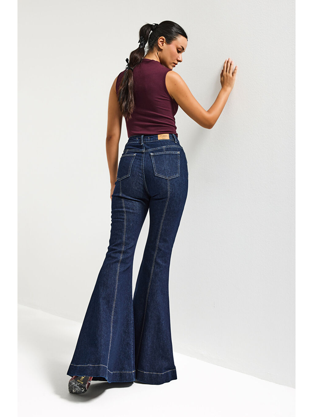 Kadın İndigo 7s6-50 Flare Fit Viskon Kumaş Elastan Denim Jean-1