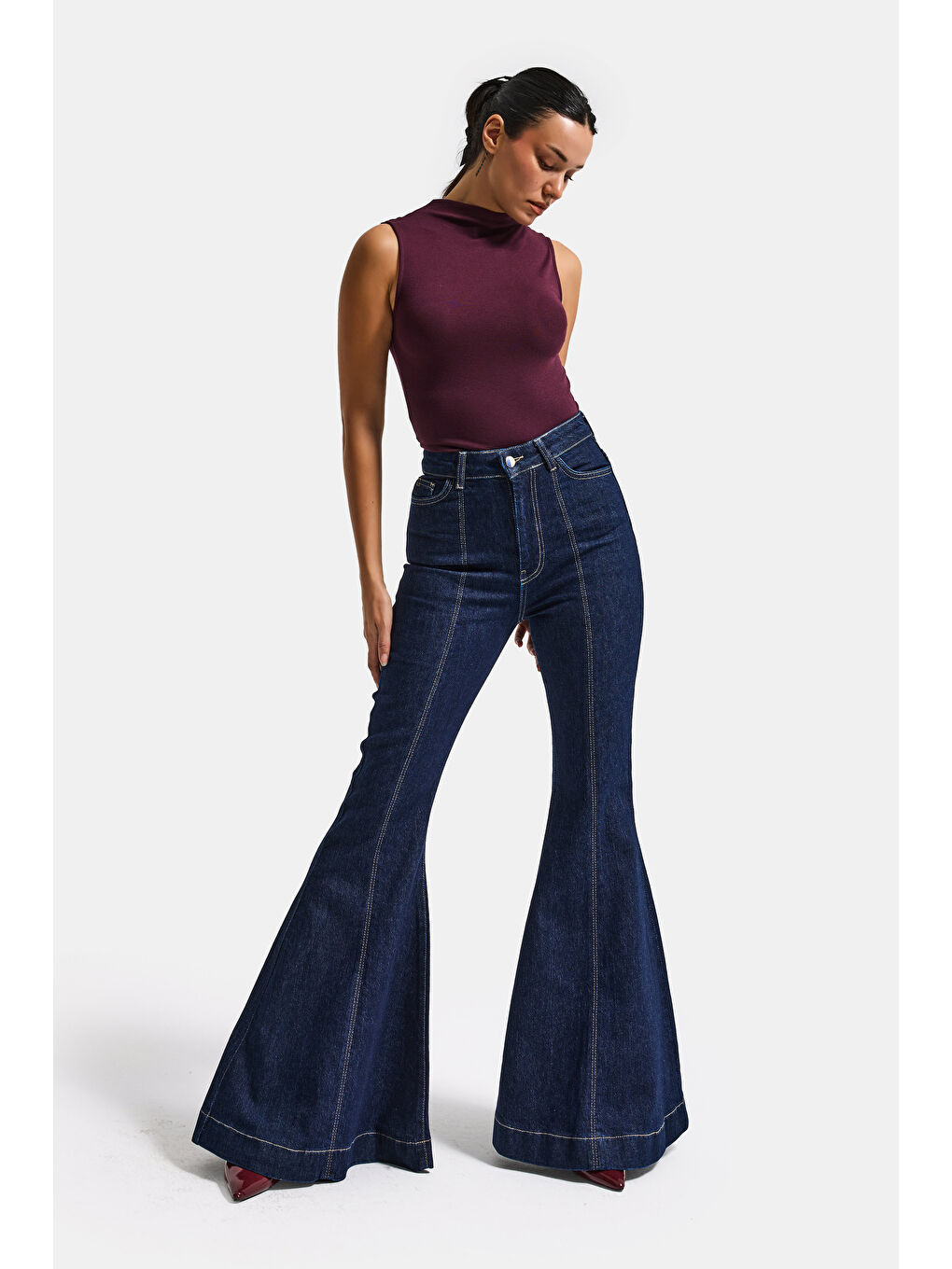 Kadın İndigo 7s6-50 Flare Fit Viskon Kumaş Elastan Denim Jean-2