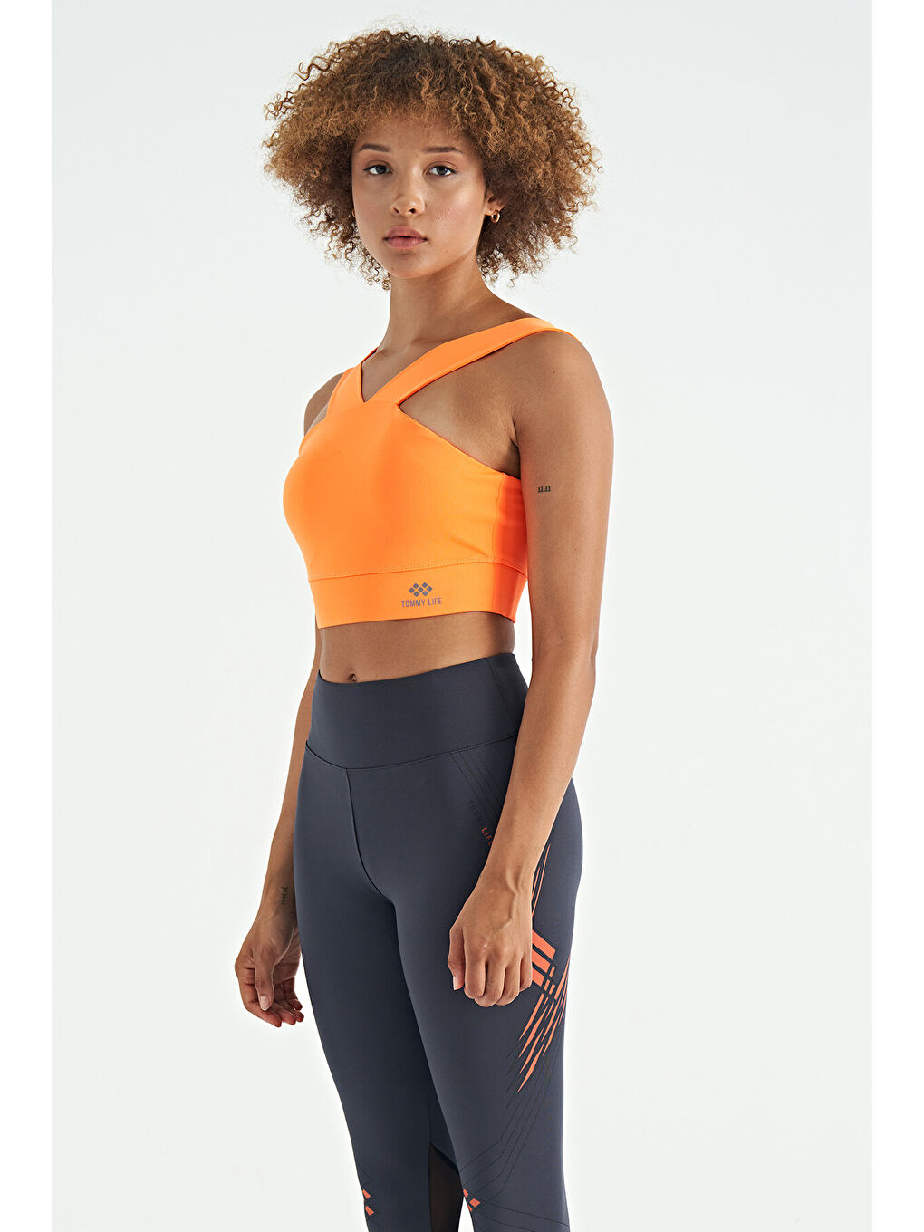 Neon Turuncu Logo Baskılı Dar Kalıp Dalgıç Kumaş Kadın Büstiyer - 97259-3