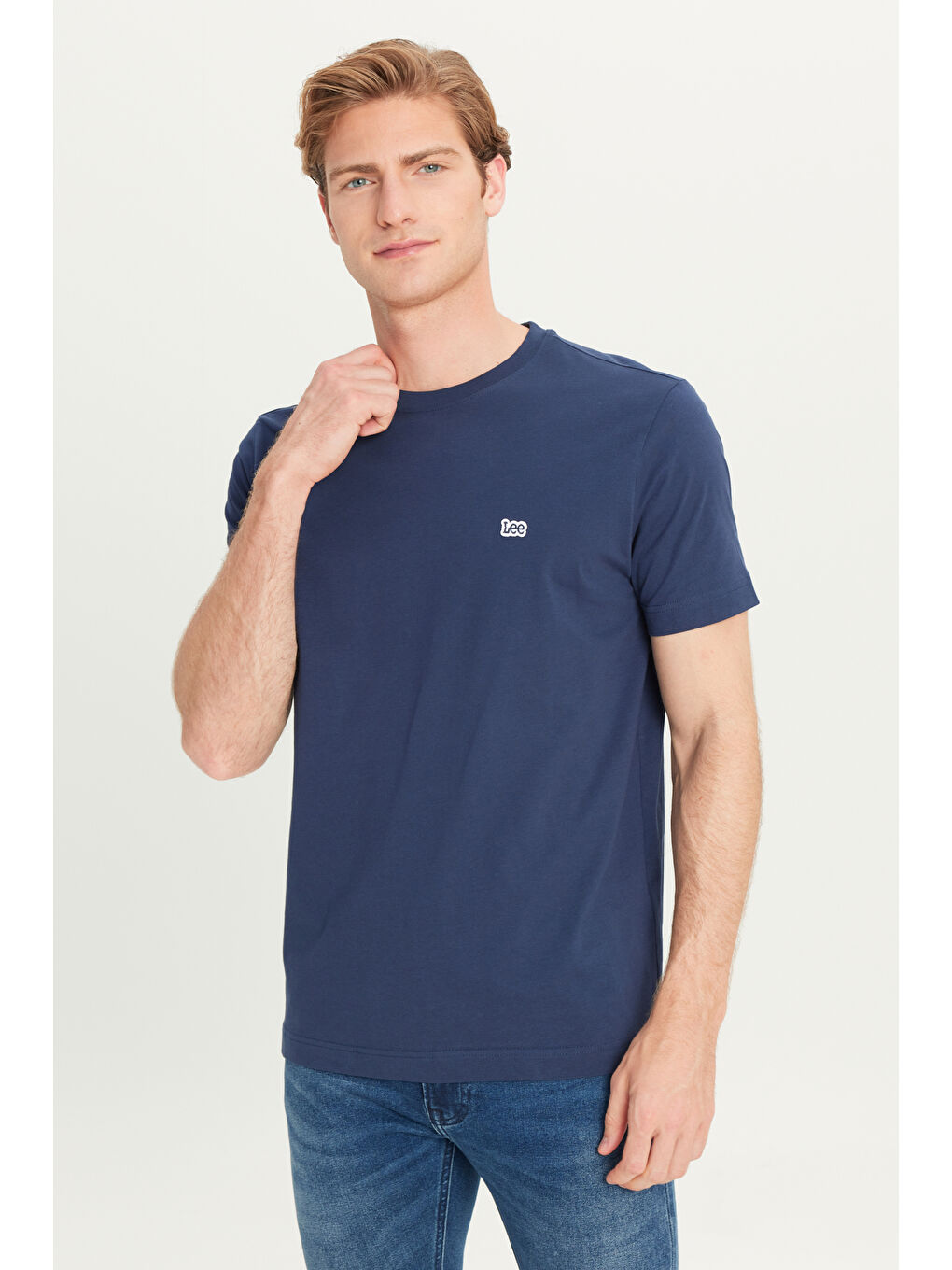 Regular Fit Normal Kesim Bisiklet Yaka Pamuklu Lacivert Tişört-1