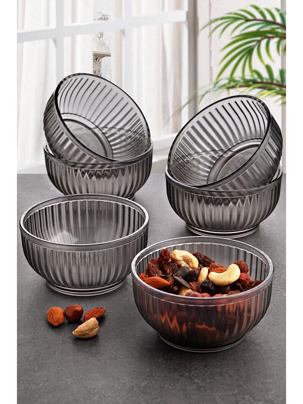 Renksiz 6 Adet Akrilik Kırılmaz Lüx Füme Çerezlik-Kase