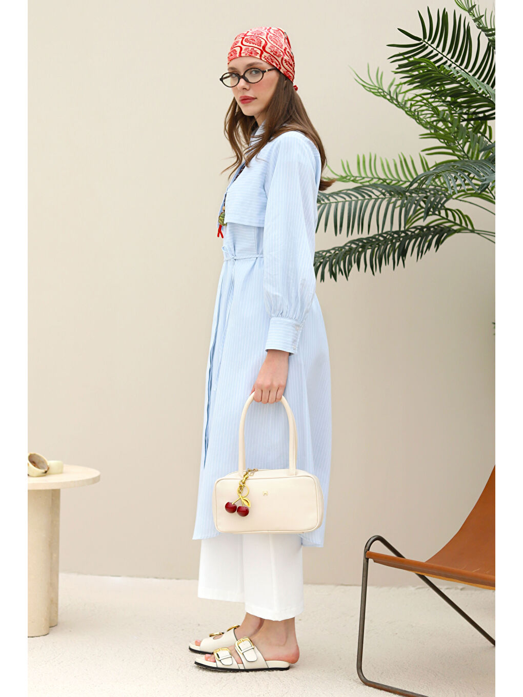 Rüzgarlıklı Uzun Gömlek Buz Mavi-1