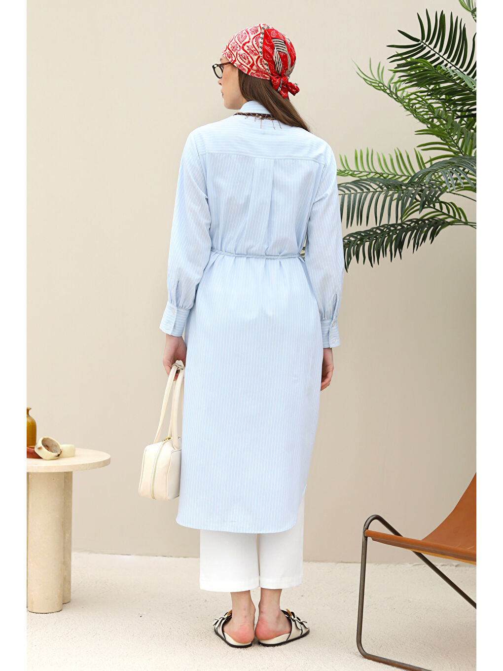 Rüzgarlıklı Uzun Gömlek Buz Mavi-2