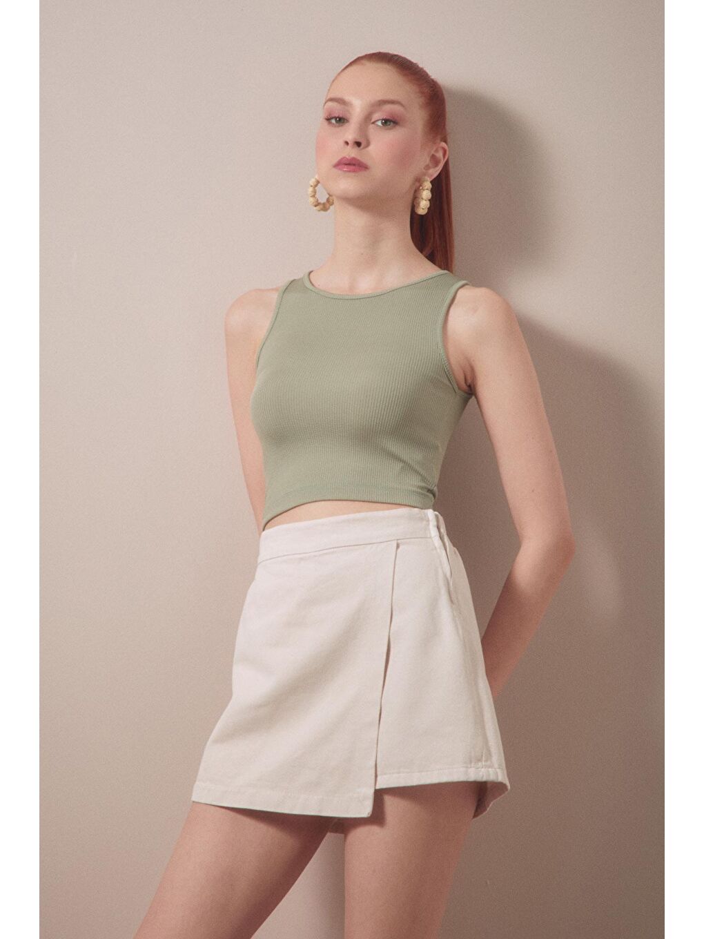 Turkuaz Fitilli Bisiklet Yaka Crop Body-1