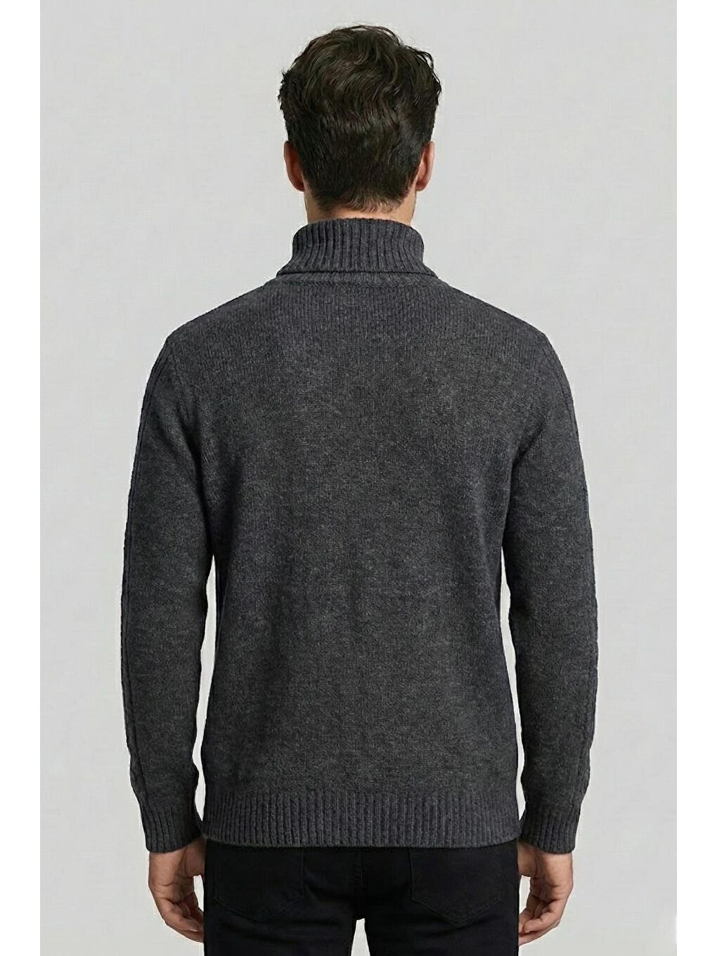 Antrasit Regular Fit Yünlü Desenli Tam Balıkçı Yaka Triko Kazak-3