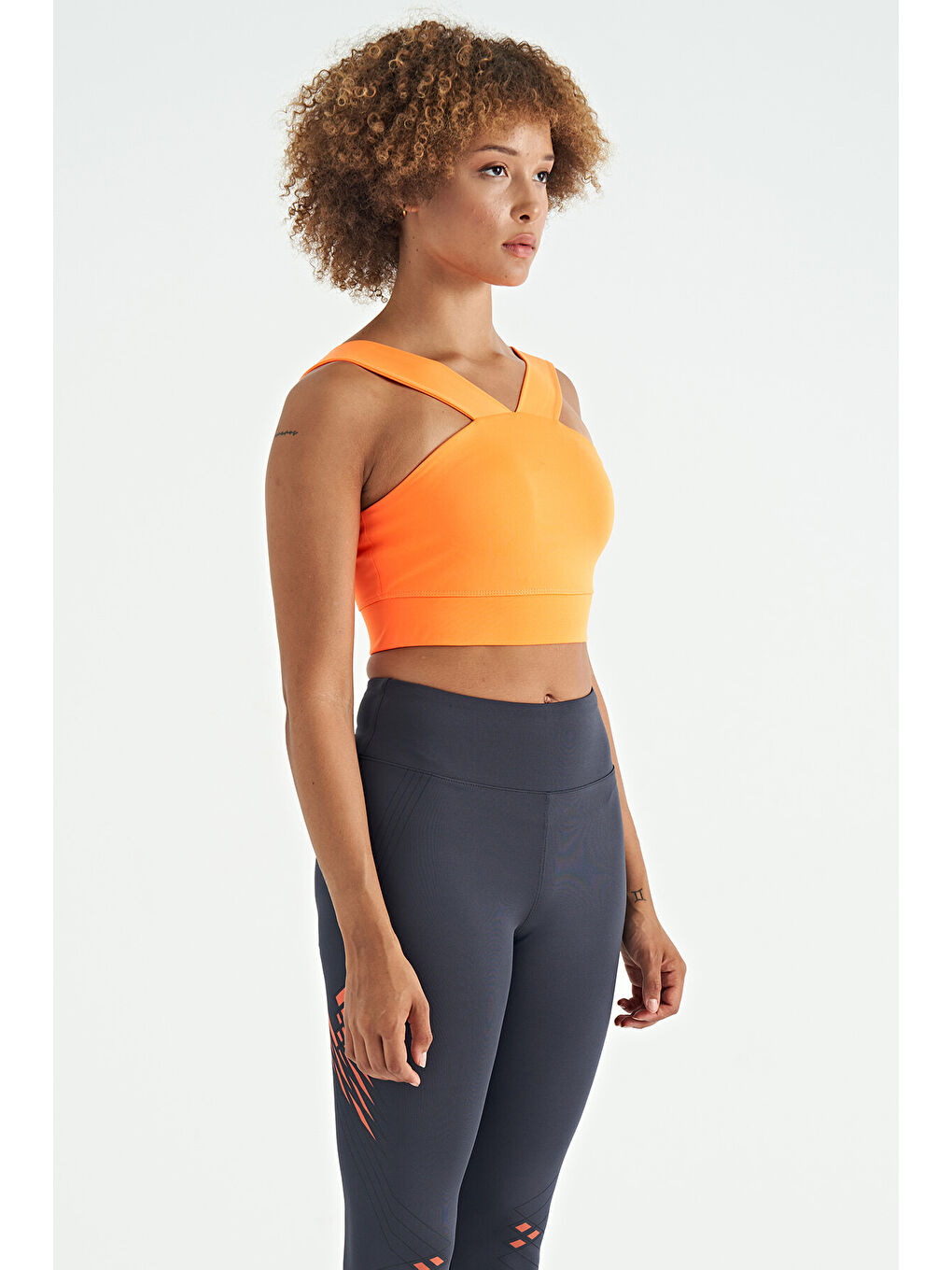 Neon Turuncu Logo Baskılı Dar Kalıp Dalgıç Kumaş Kadın Büstiyer - 97259-4