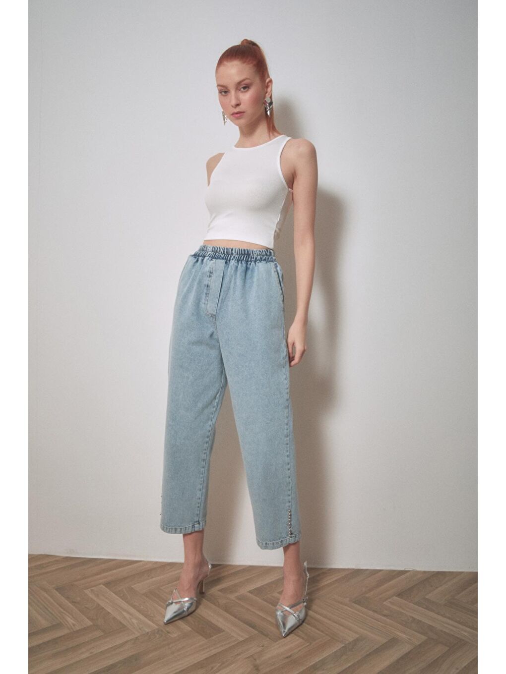 Ekru Fitilli Bisiklet Yaka Crop Body-2