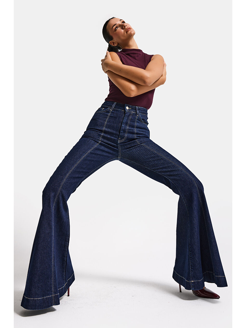 Kadın İndigo 7s6-50 Flare Fit Viskon Kumaş Elastan Denim Jean-4