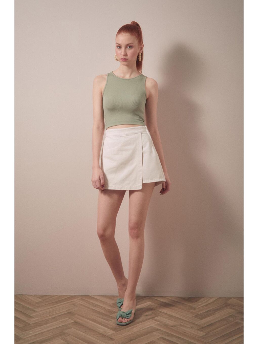 Turkuaz Fitilli Bisiklet Yaka Crop Body-2