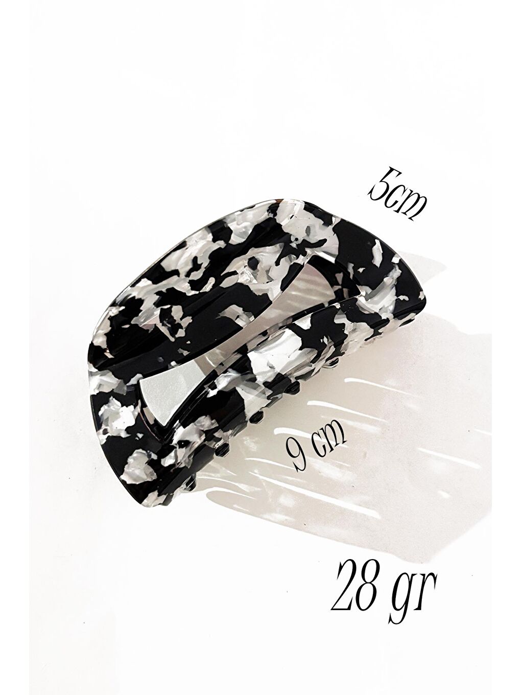 Siyah Diana Kaplumbağa Sırtı Lüks Asetat Geniş Pencereli Mandal Toka-4