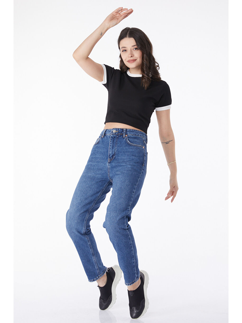 Mom Jeans Jean Pantolon Koyu Mavi   50009