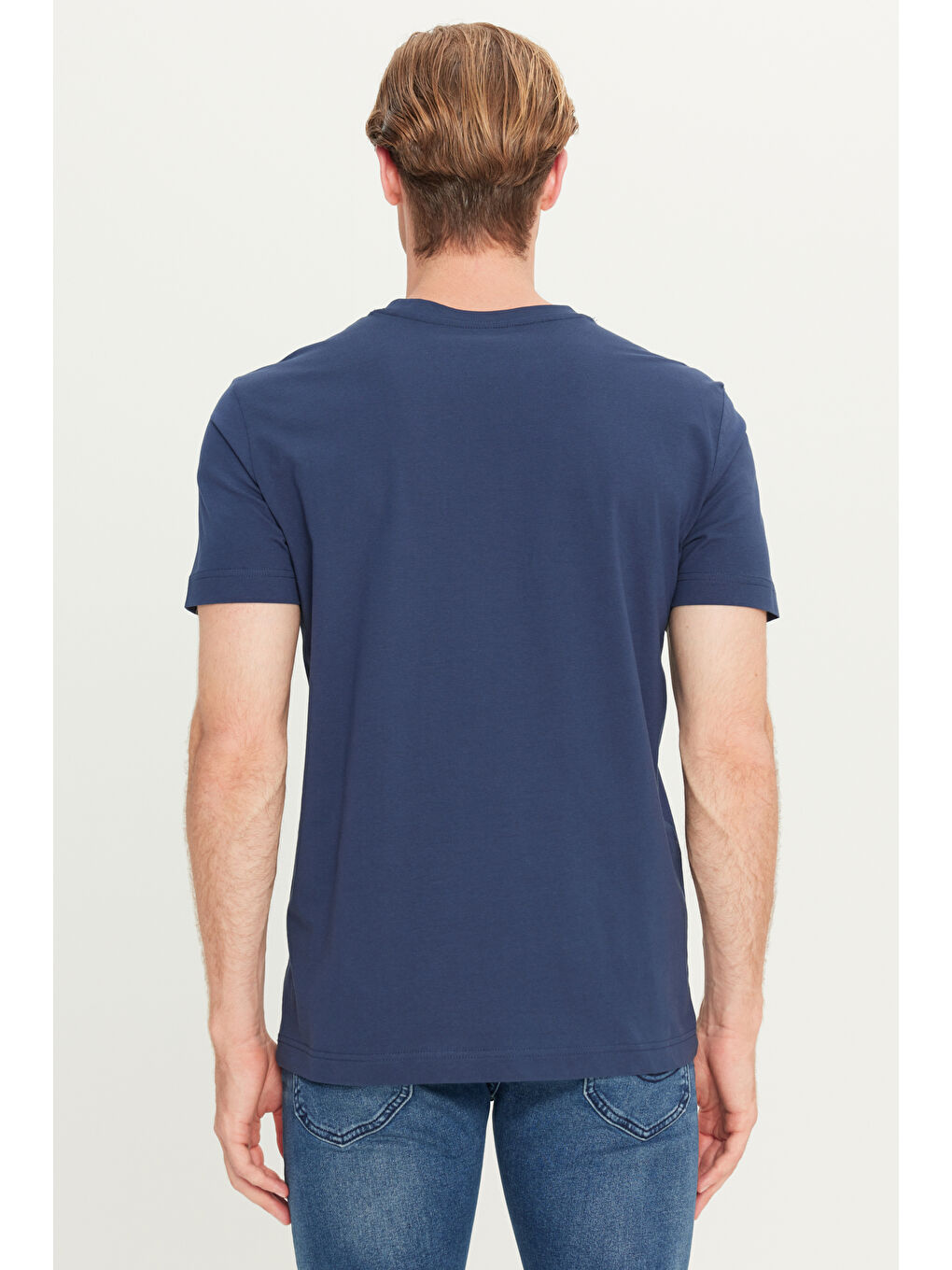 Regular Fit Normal Kesim Bisiklet Yaka Pamuklu Lacivert Tişört-4