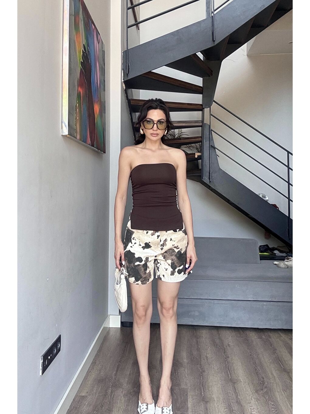 Kahverengi Kadın Kahve Yırtmaçlı Crop 0309-4