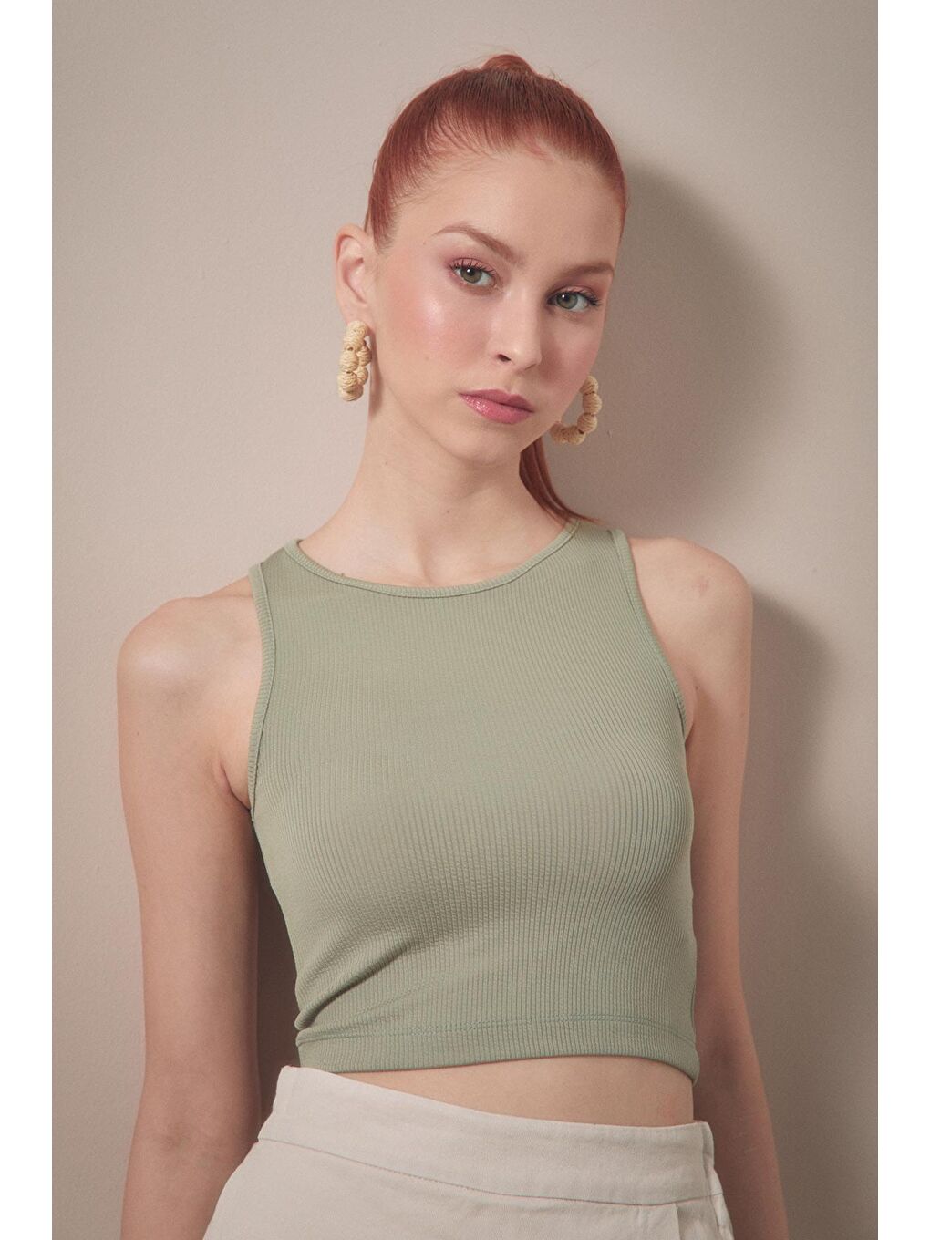 Turkuaz Fitilli Bisiklet Yaka Crop Body-3