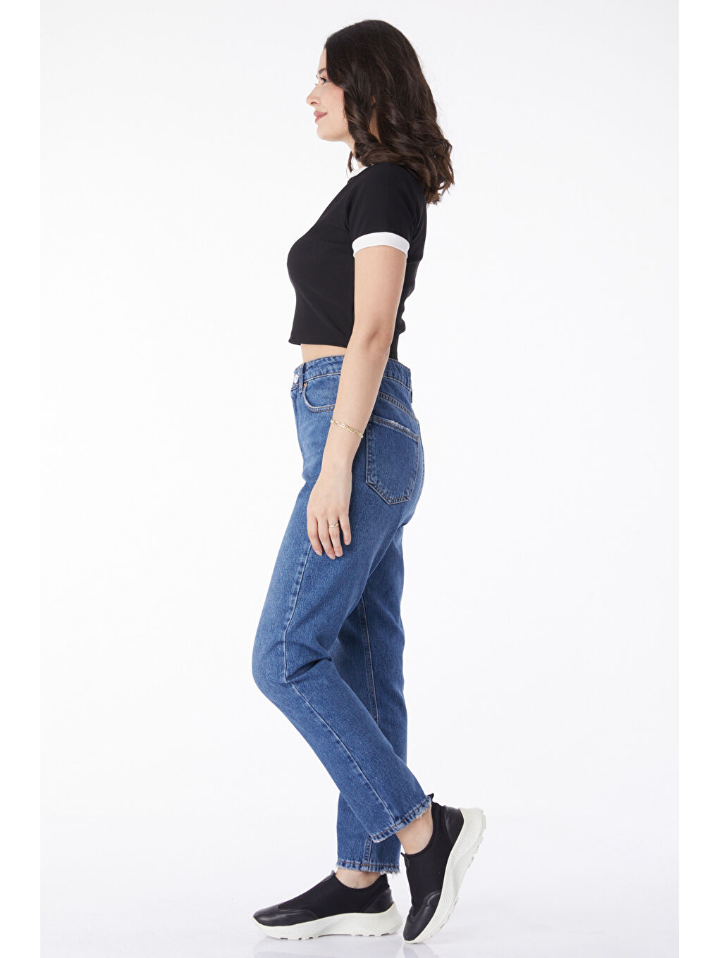 Mom Jeans Jean Pantolon Koyu Mavi   50009-2