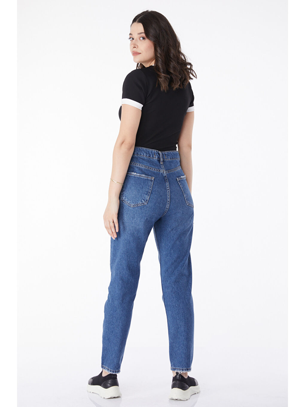 Mom Jeans Jean Pantolon Koyu Mavi   50009-3