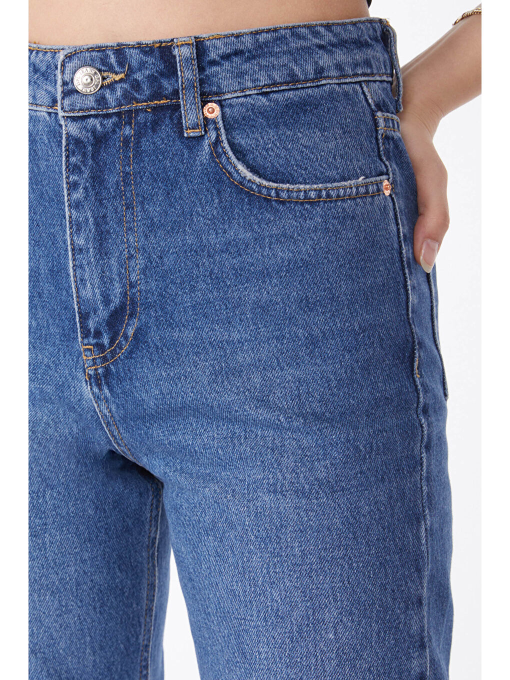 Mom Jeans Jean Pantolon Koyu Mavi   50009-4