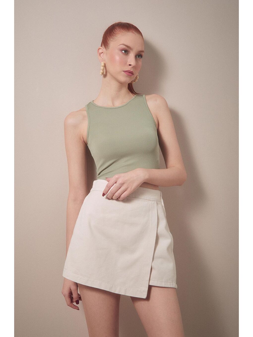 Turkuaz Fitilli Bisiklet Yaka Crop Body-4