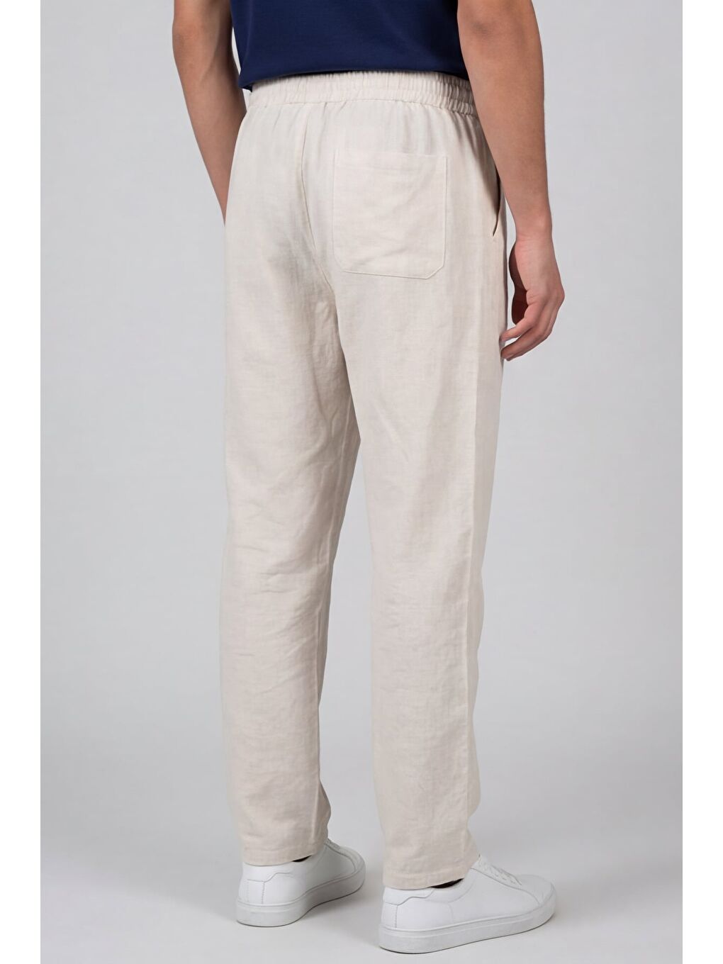 Erkek Ekru Normal Kesim Regular Fit %100 Pamuk Yan Cep Bel Lastikli Pantolon-4