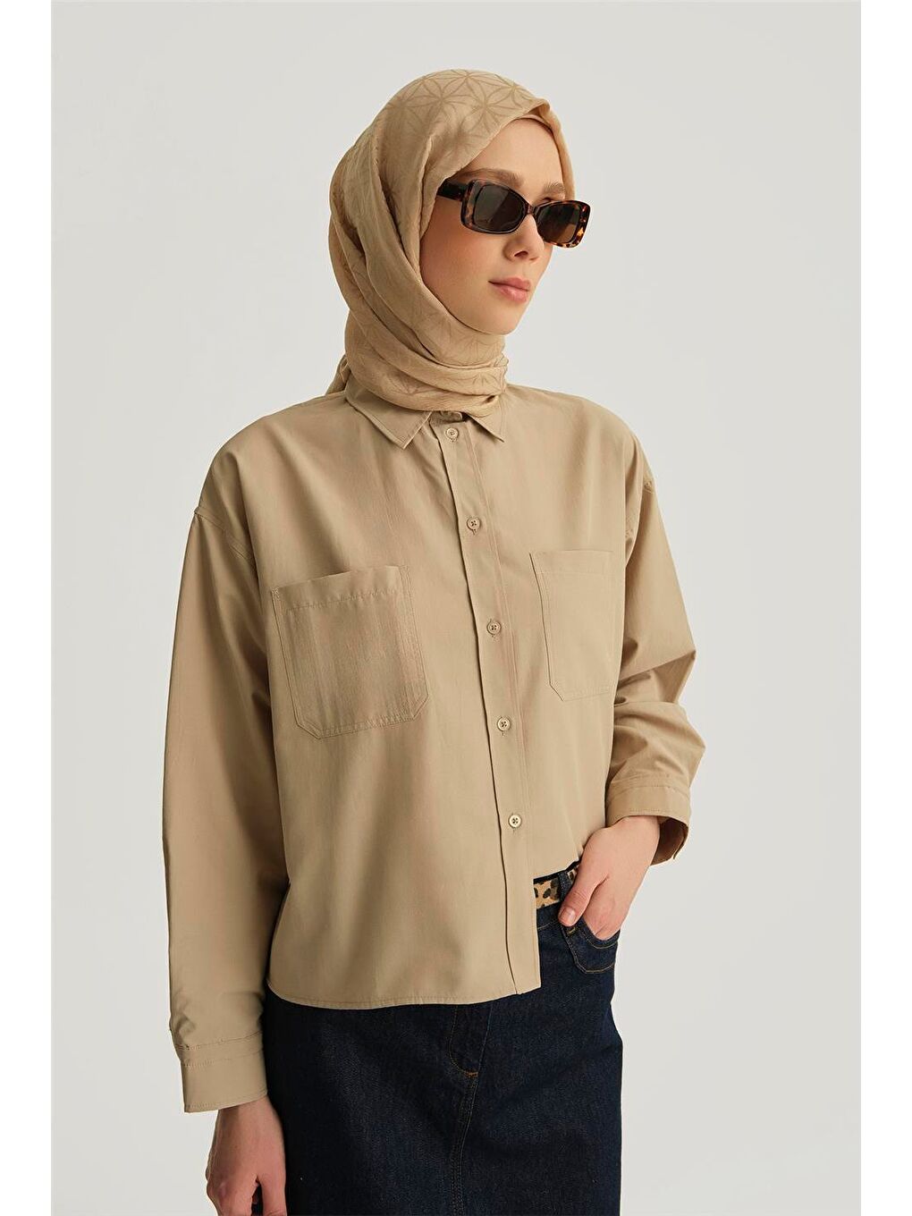 Bej Oversize Gömlek 25Yh3667 Taş-1