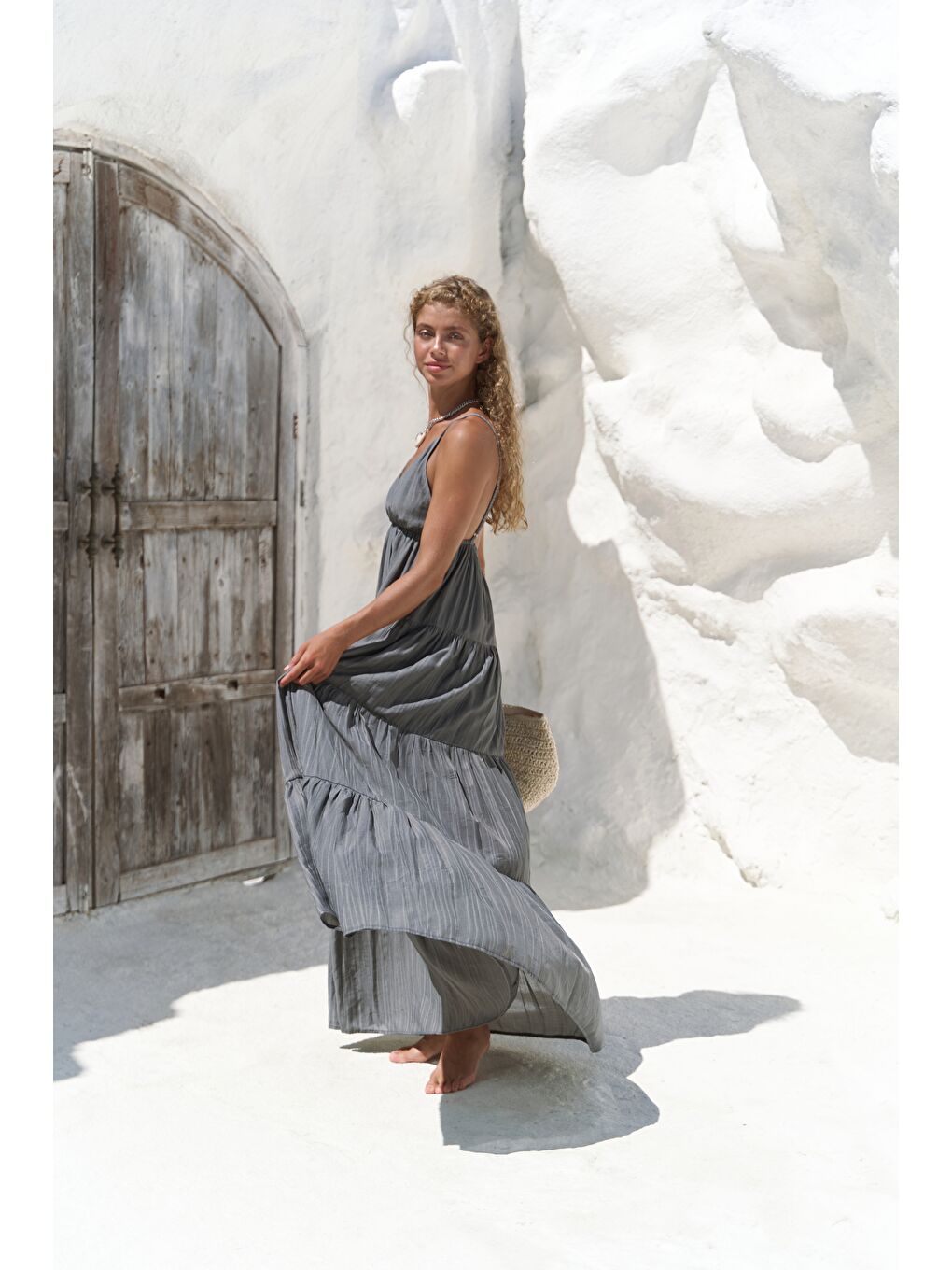 Siena Antrasit Askılı Uzun Elbise-2