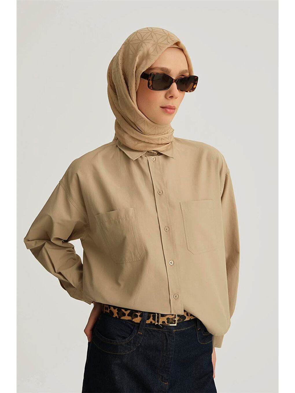 Bej Oversize Gömlek 25Yh3667 Taş-2