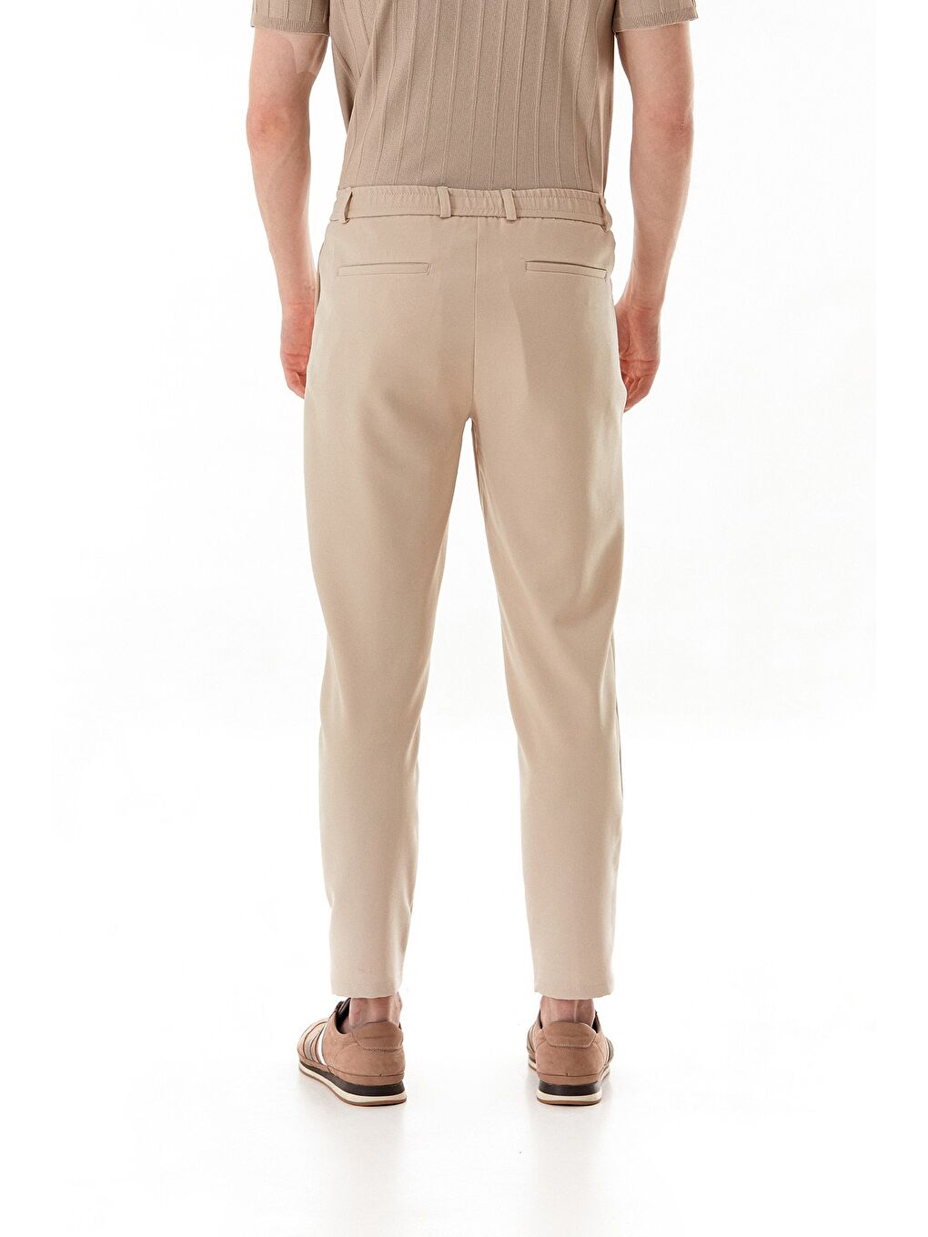 Bej Beli Lastikli Bağlamalı Regular Fit Erkek Pantolon-2