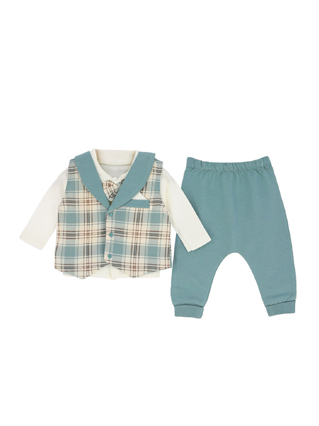 Yeşil Erkek Bebek %100 Pamuk Kumaş 3'lü Takım - 0-9 Ay 12479
