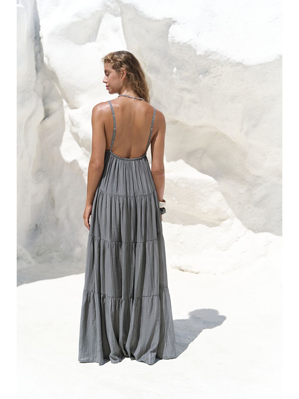 Siena Antrasit Askılı Uzun Elbise-3