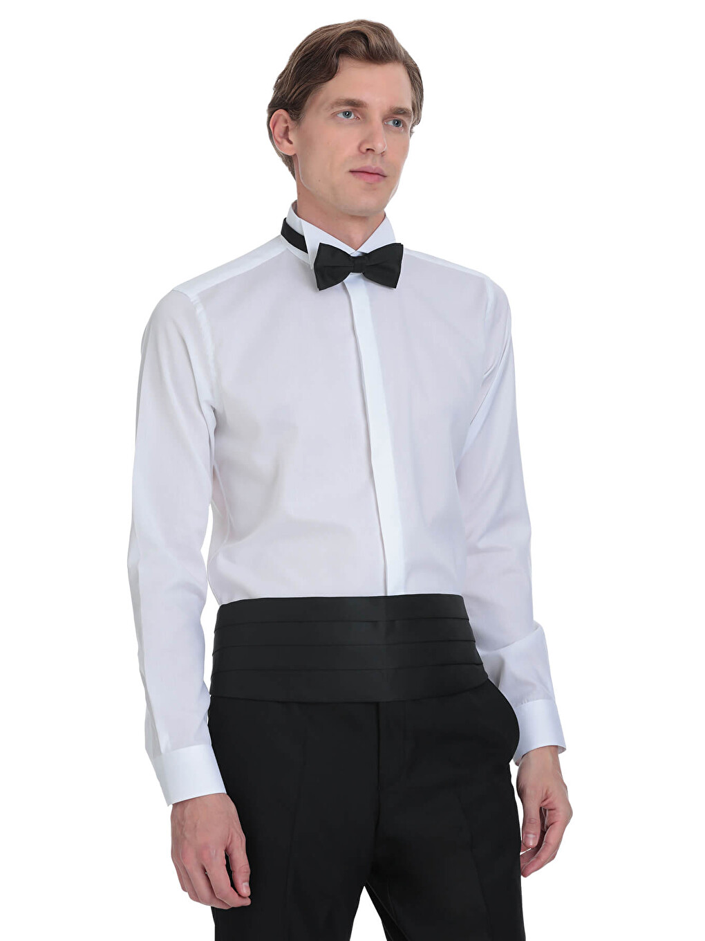 Beyaz Comfort Fit Ata Yaka 100% Pamuk Uzun Kollu Damatlık Gömlek-4