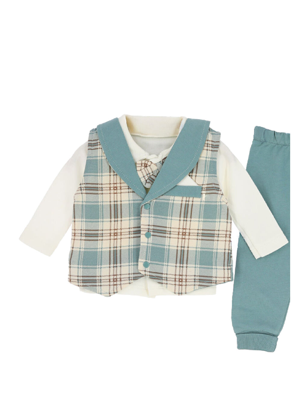 Yeşil Erkek Bebek %100 Pamuk Kumaş 3'lü Takım - 0-9 Ay 12479-1