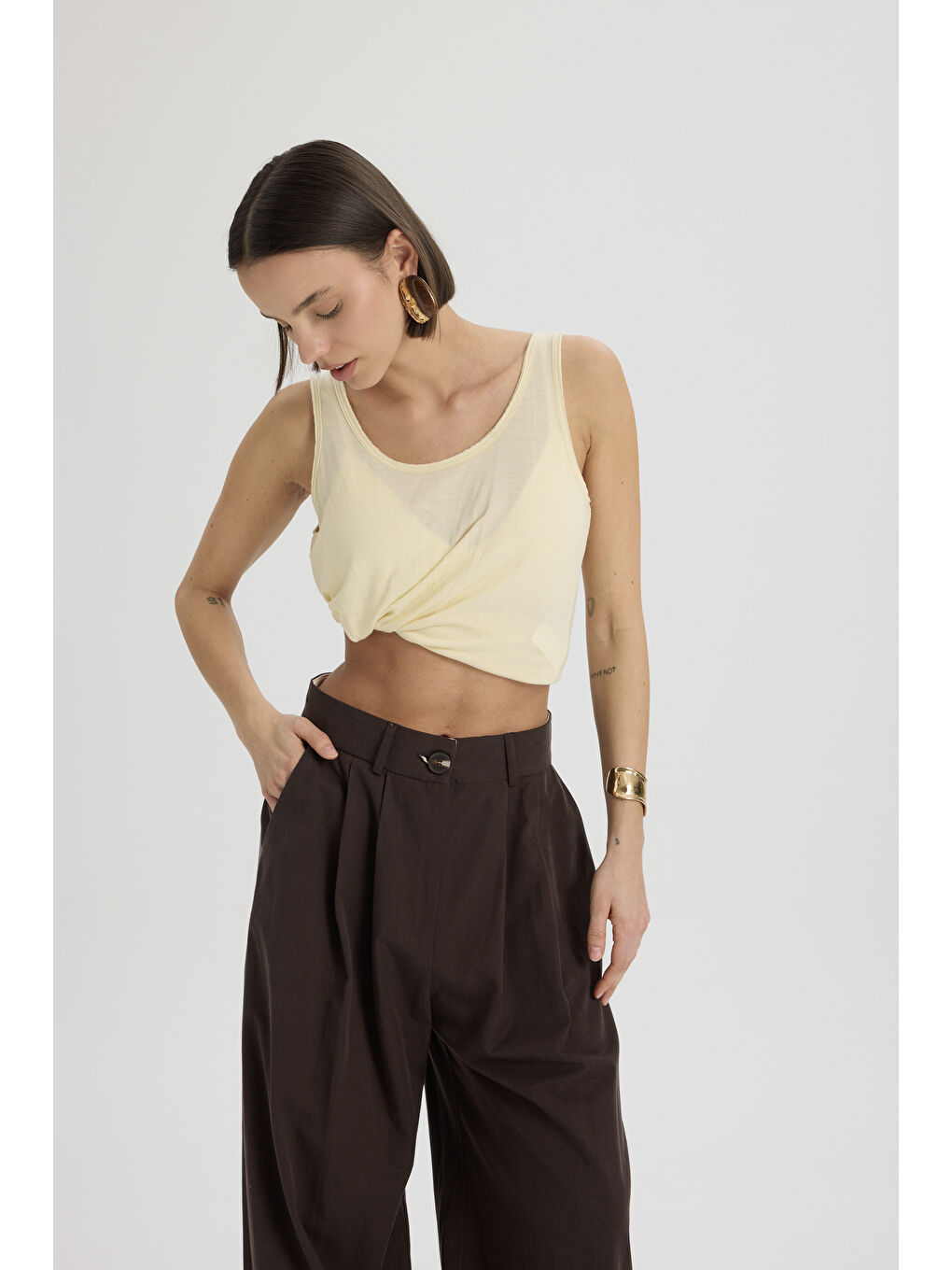 Kahverengi Mandy Kemer Detay Kahve Palazzo Pantolon