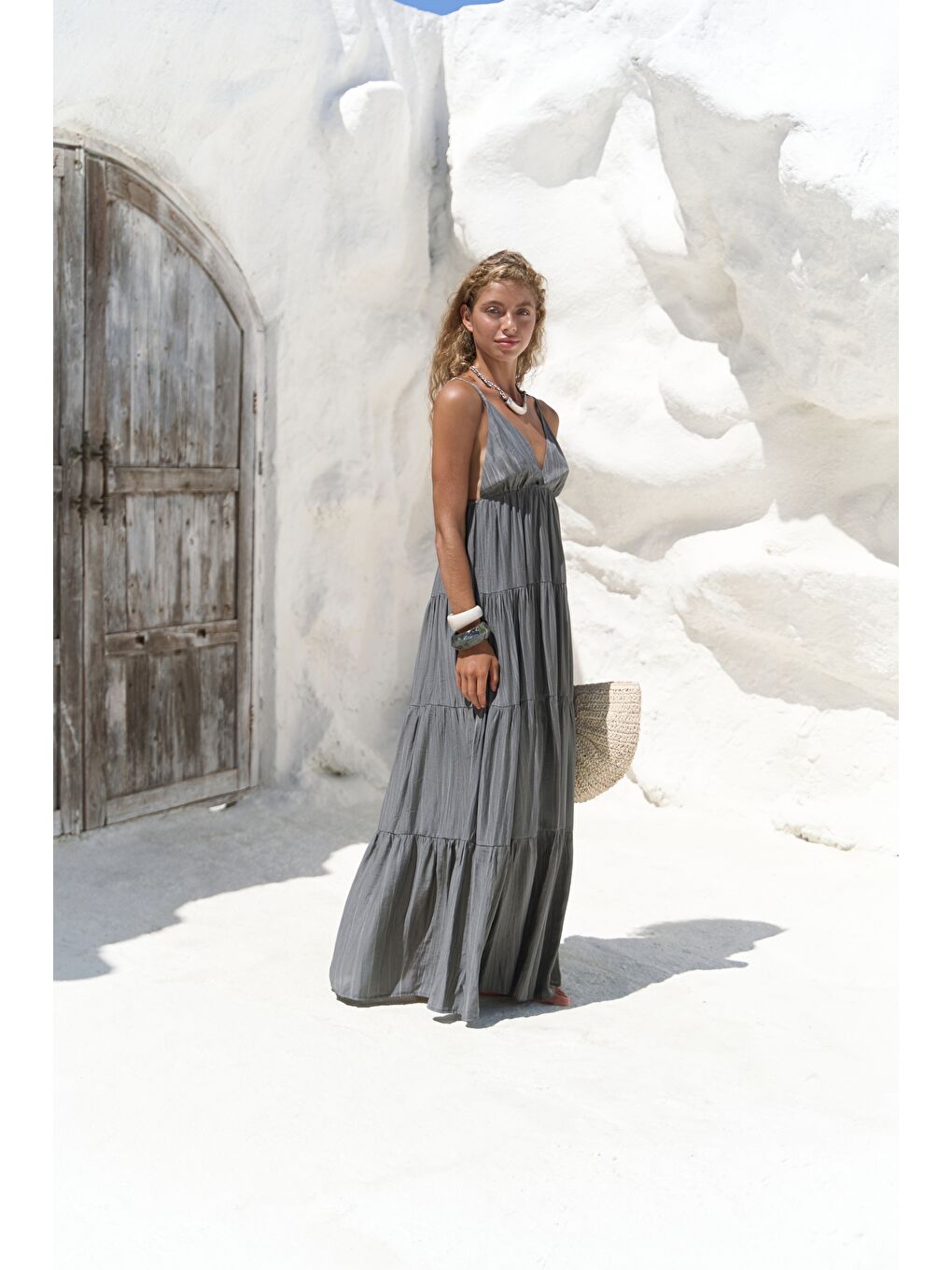 Siena Antrasit Askılı Uzun Elbise-5