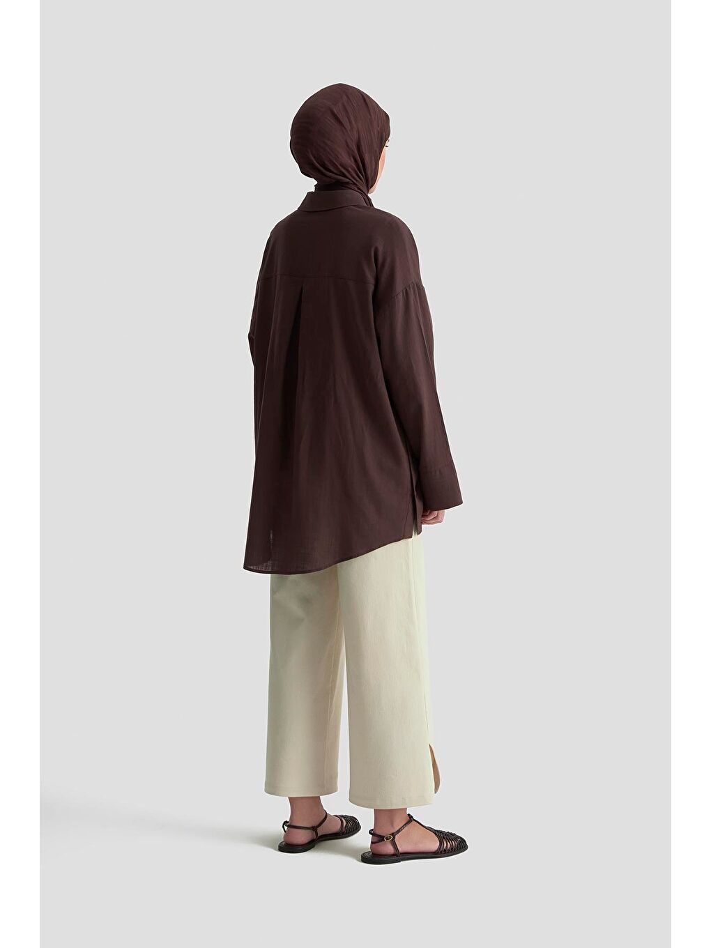 Düğme Detaylı Gömlek 25Kd1108 Kahverengi-4