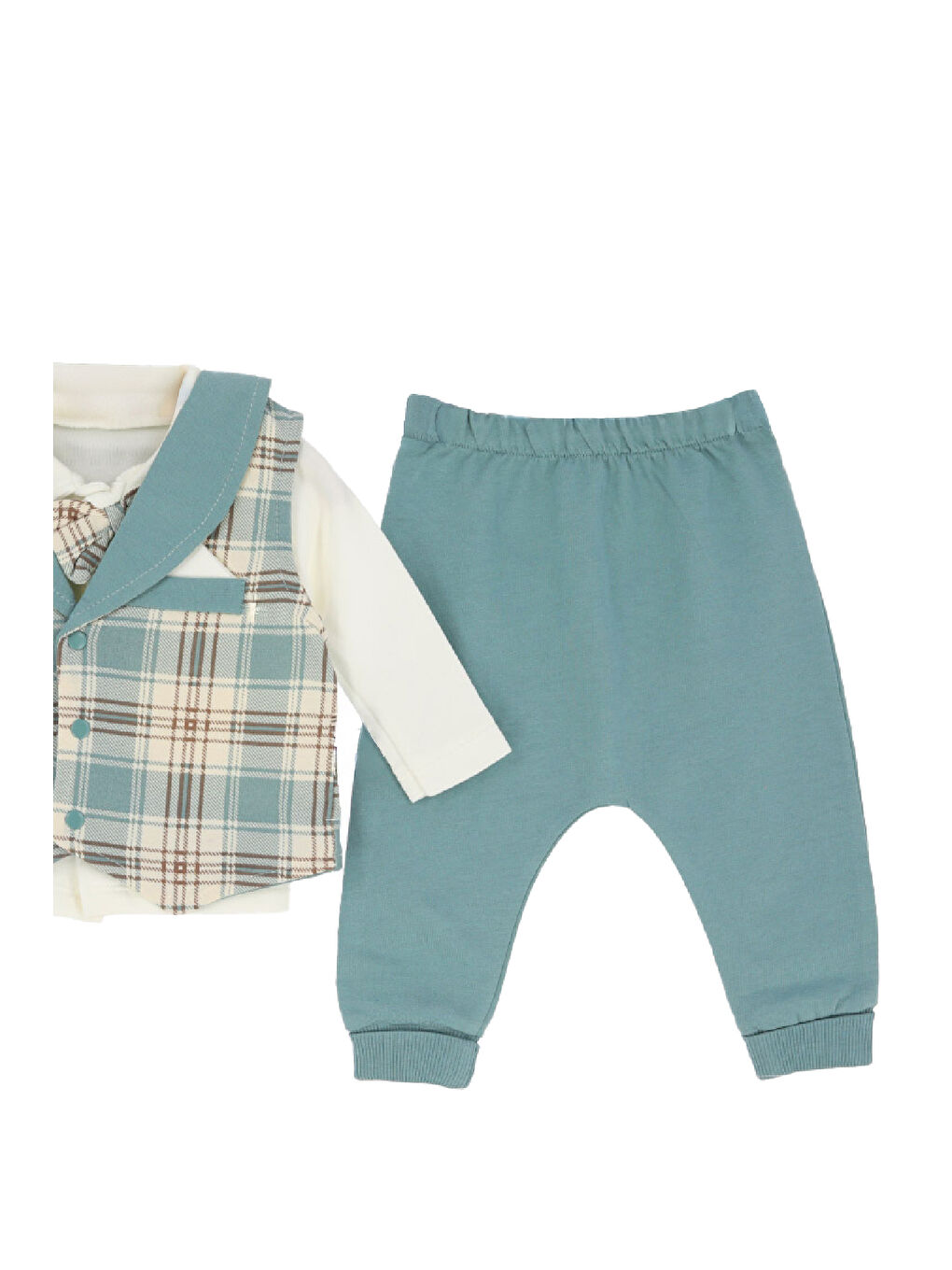 Yeşil Erkek Bebek %100 Pamuk Kumaş 3'lü Takım - 0-9 Ay 12479-2