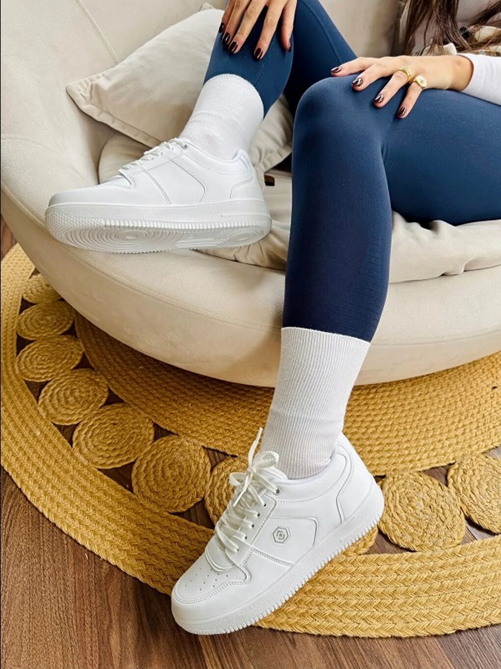 Kadın Beyaz Sneakers Ve Spor Ayakkabı Bağcık Detaylı 3,5 Cm Taban Boyu-1