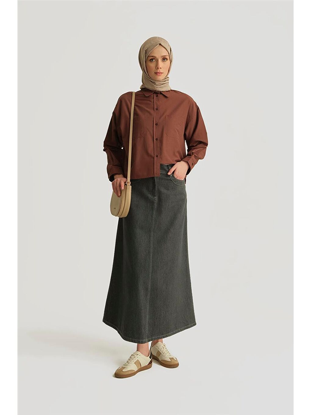 Kahverengi Oversize Gömlek 25Yh3667 Acı Kahve-1