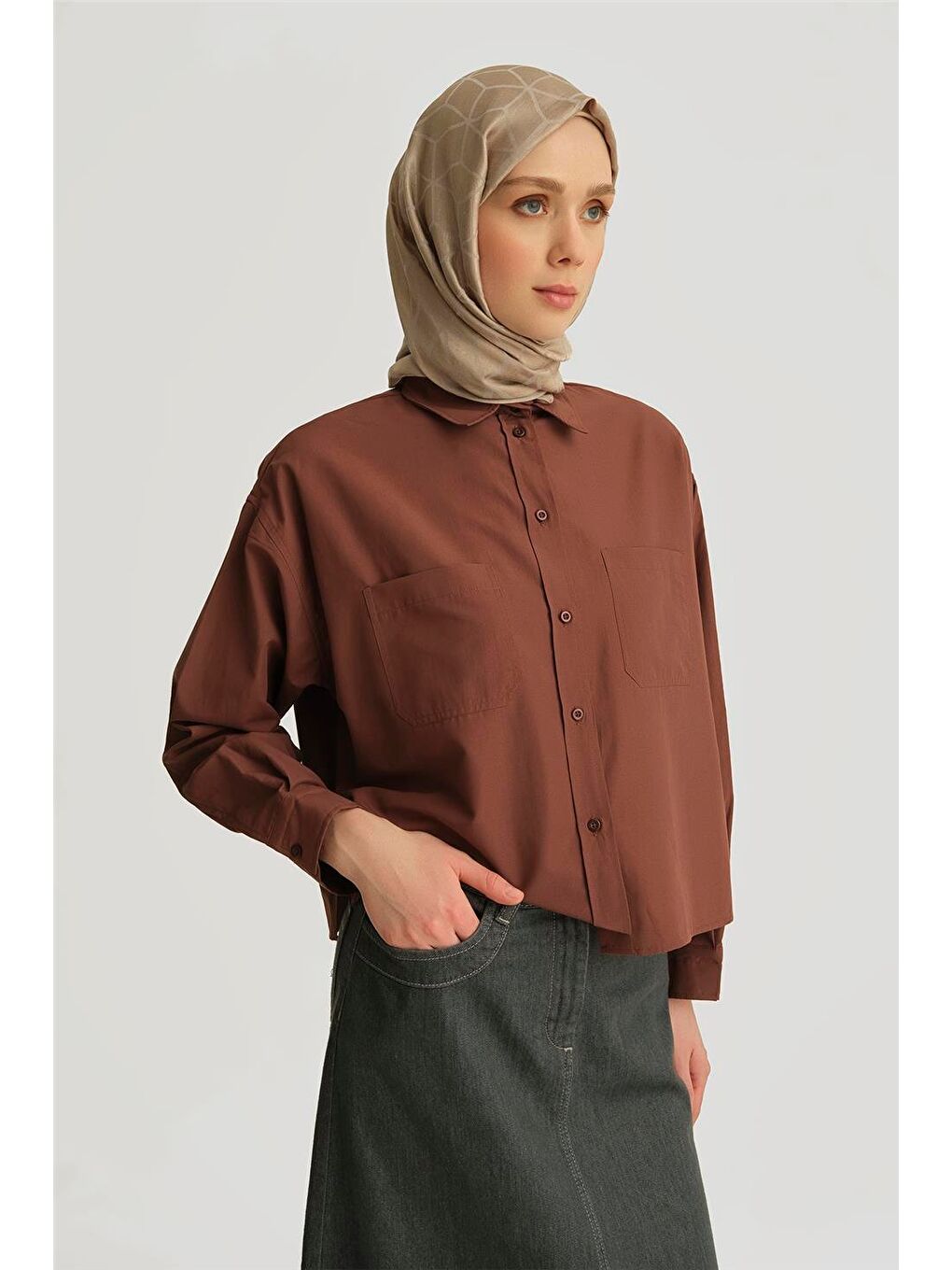 Kahverengi Oversize Gömlek 25Yh3667 Acı Kahve-2
